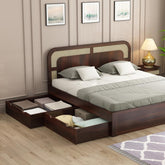 ONIJA Solid Sheesham Wood King Size Bed with Drawer Storage Wooden Double Bed Palang Bed for Bedroom Living Room Furniture - WALNUT FINISH